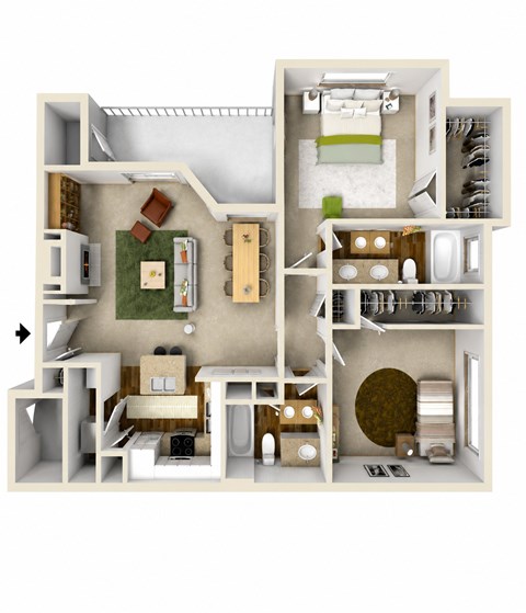 Floor plan for 2 beds, 2 baths, 1163 sqft